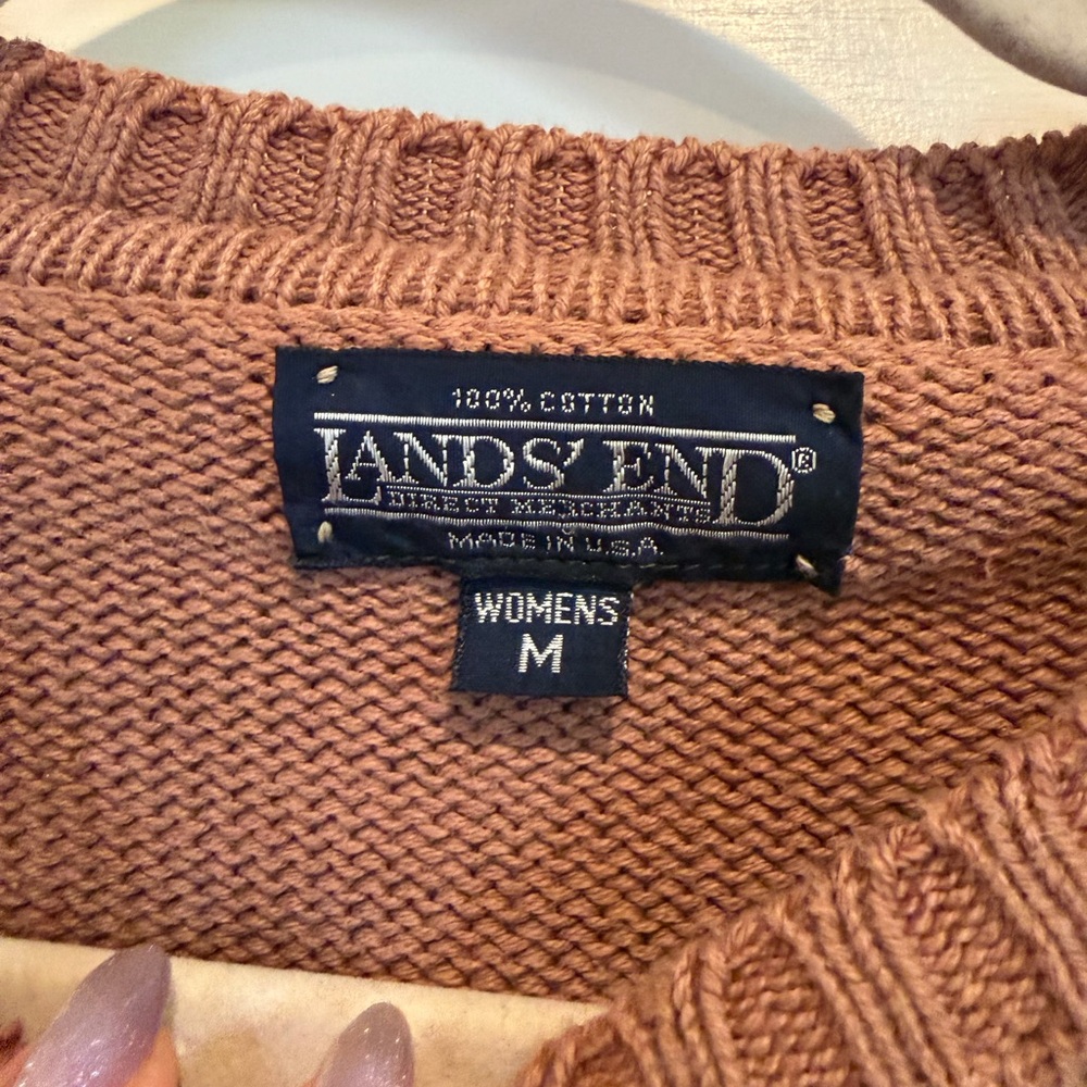 Vintage Lands End Creamy Brown Crew Neck Sweater 90s - Picture 2 of 3